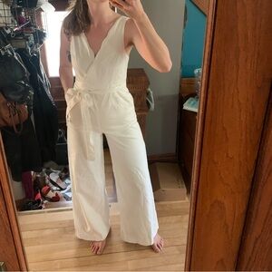 Anthropologie White V-Neck Jumpsuit